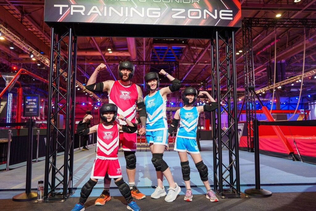 Adults and children wearing custom Gladiators Experience contender kits